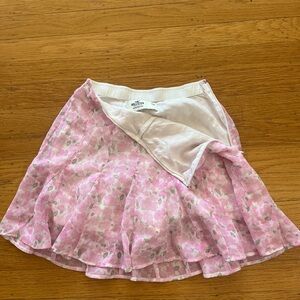 Hollister Pink and White Wrap Mini Skirt with Ruffles